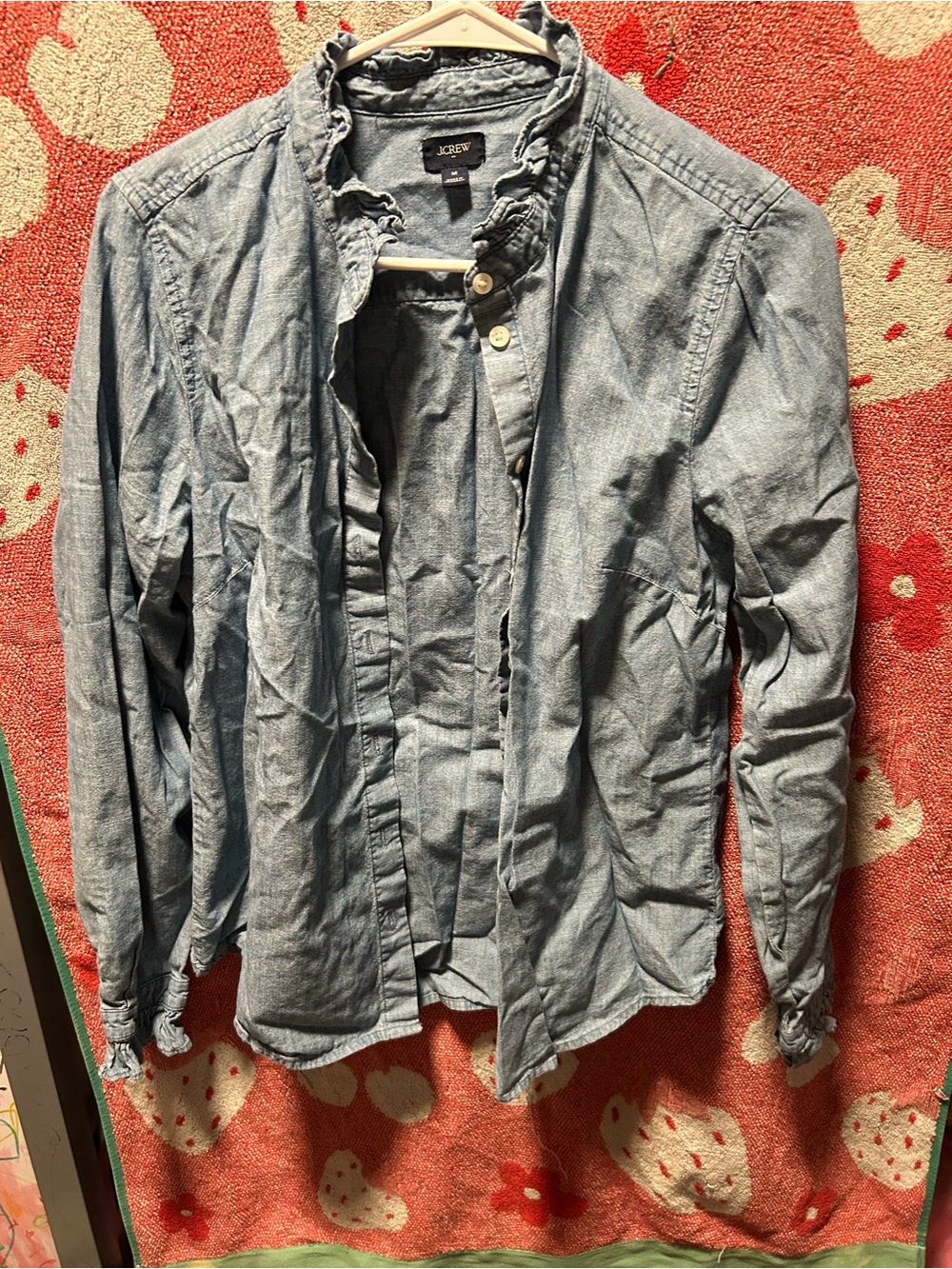 • J.Crew Classic Ruffle Collar & Cuff Chambray Button Up Top • Blue • Medium